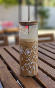 White Wildflower Floral Wrap- Clear Can Glass 25oz