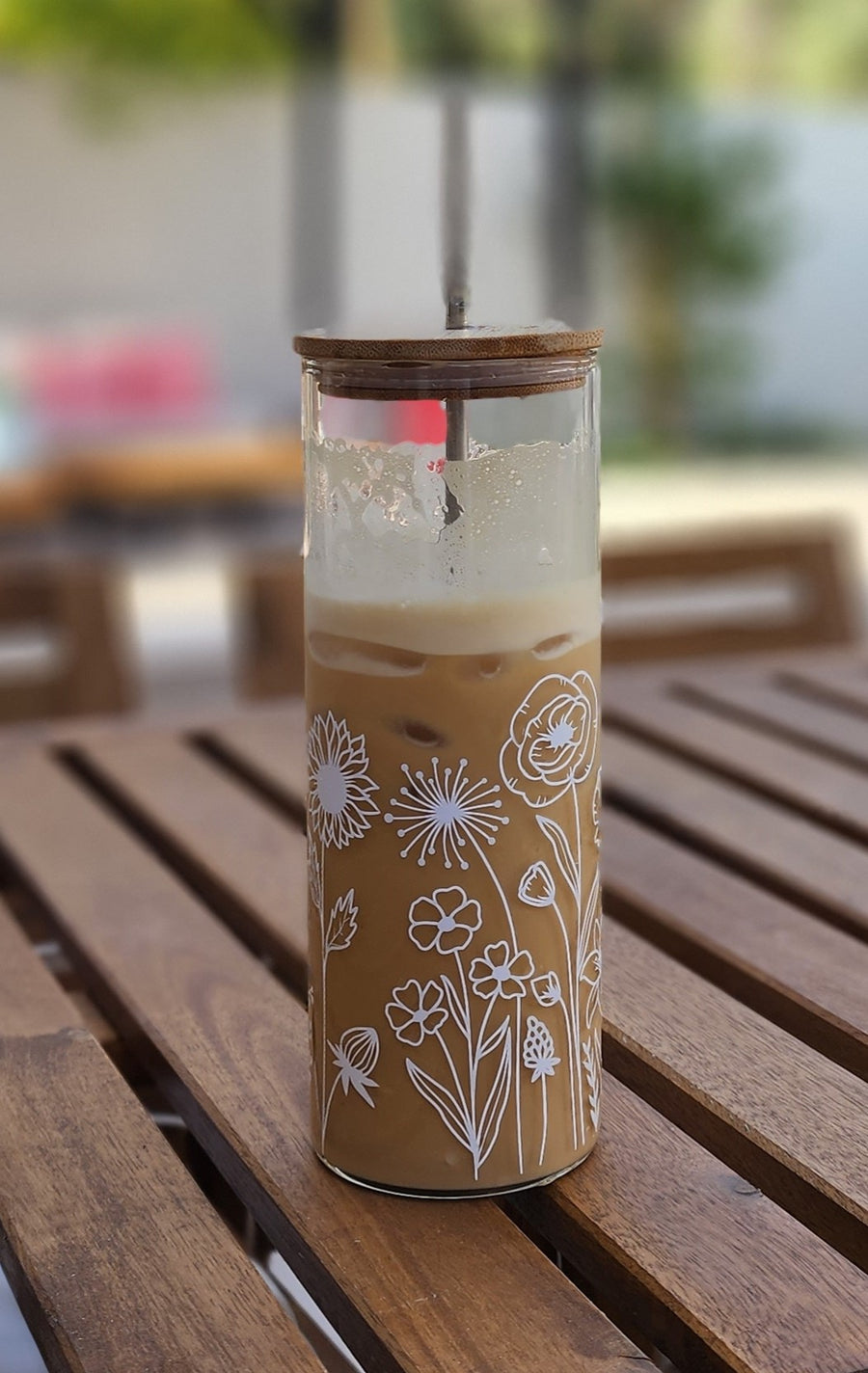White Wildflower Floral Wrap- Clear Can Glass 25oz