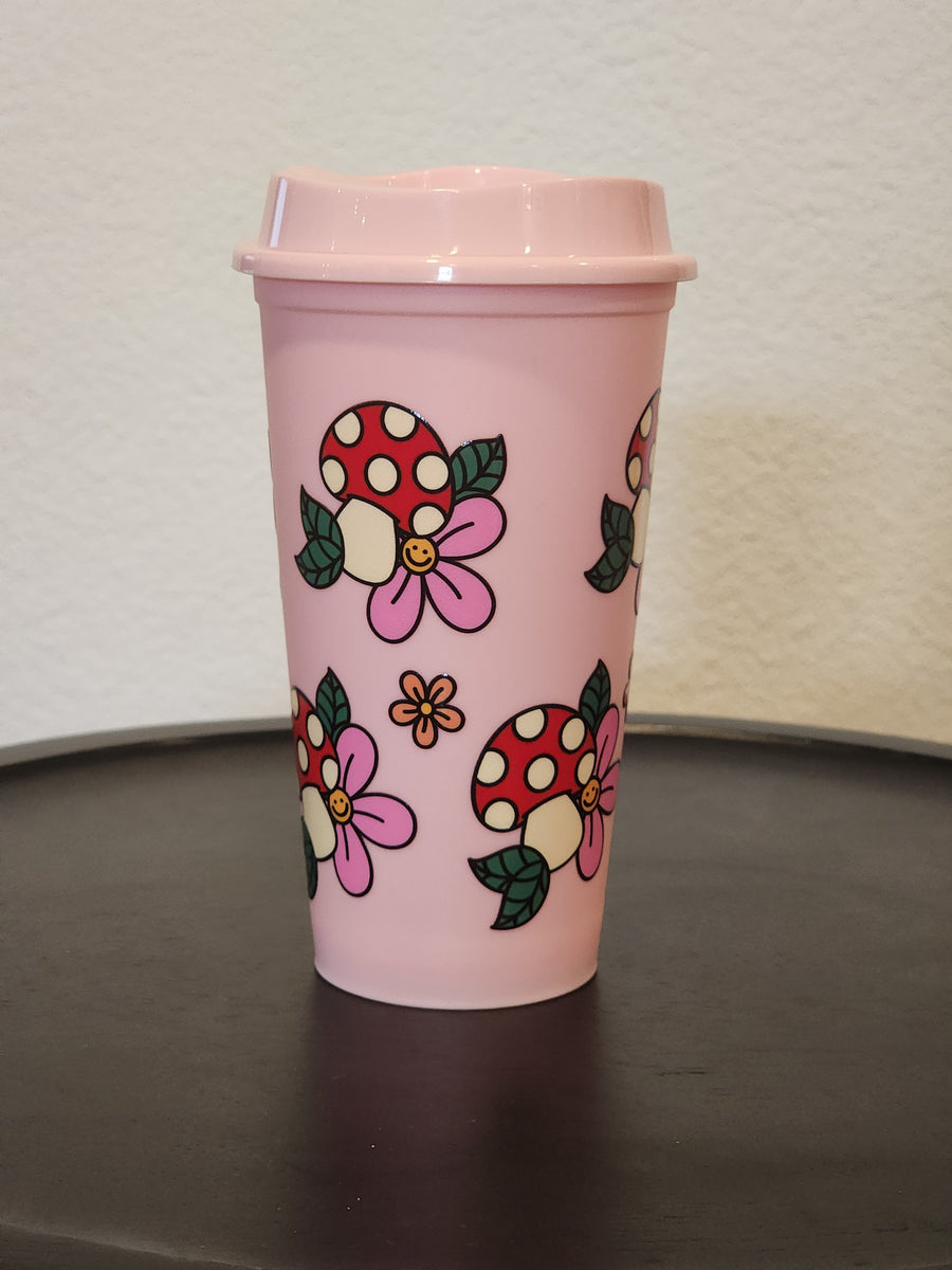 Happy Shrooms-  16oz Light Pink Hot Cup