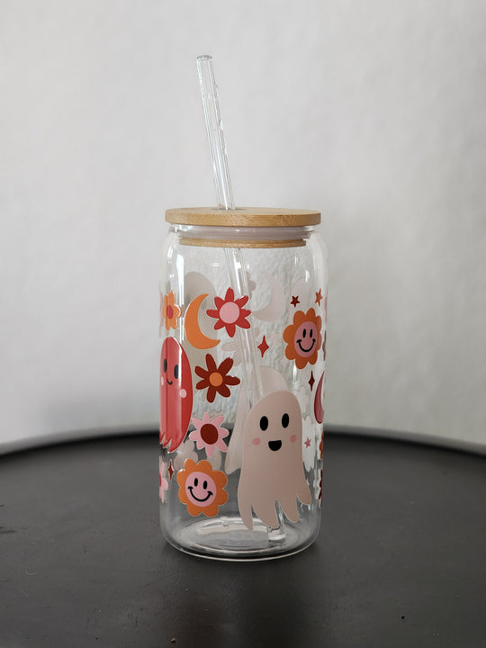 Boho Ghosties- Clear Can Glass 16oz