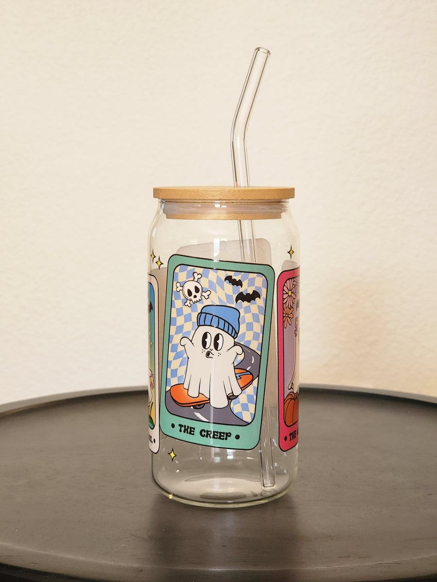 Ghostie Tarot Cards- Clear Can Glass 16oz