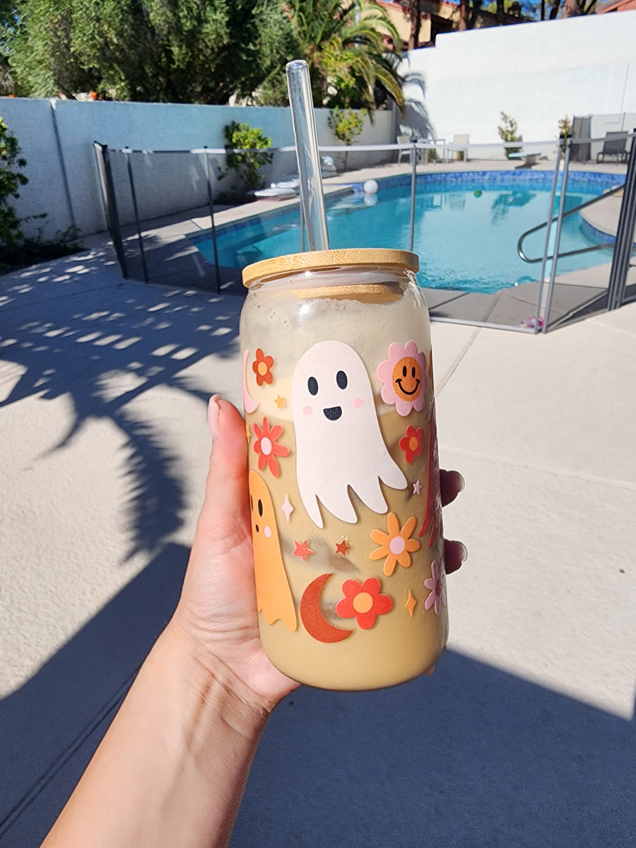 Boho Ghosties- Clear Can Glass 16oz