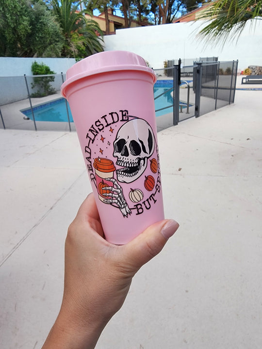 Dead Inside but Spiced-  16oz Light Pink Hot Cup