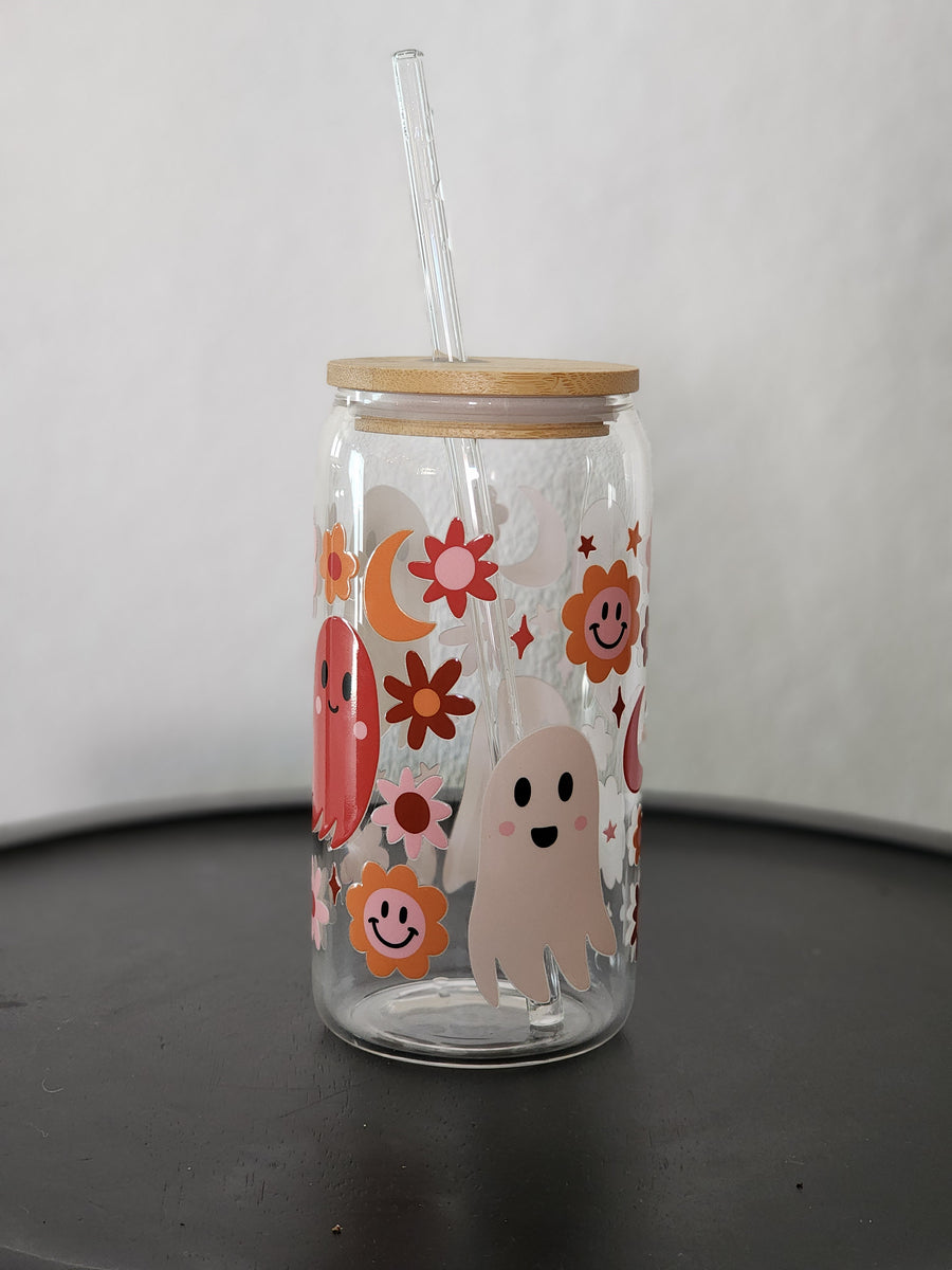 Boho Ghosties- Clear Can Glass 16oz
