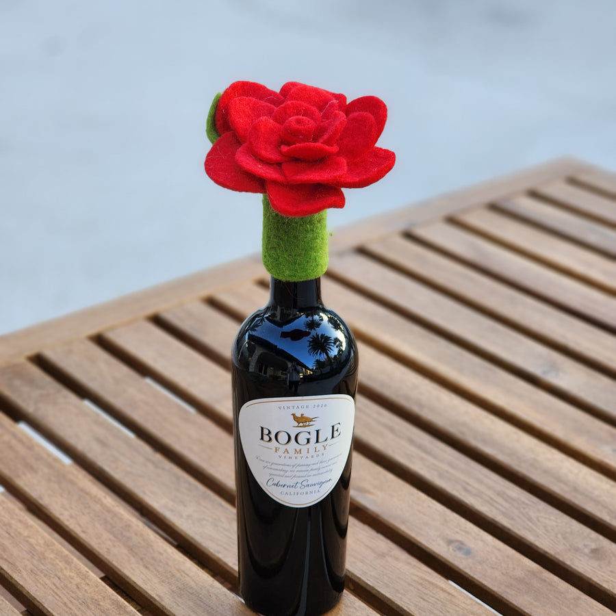 Felt Rose Wine Topper