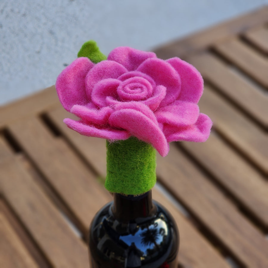 Felt Rose Wine Topper