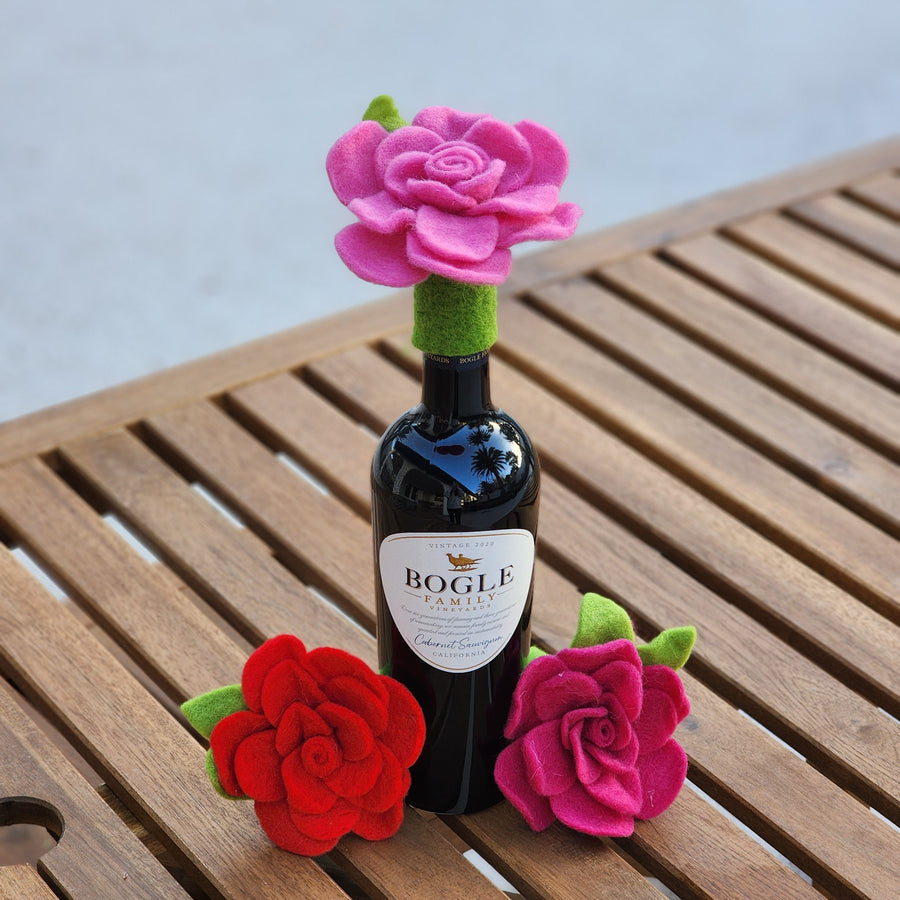 Felt Rose Wine Topper
