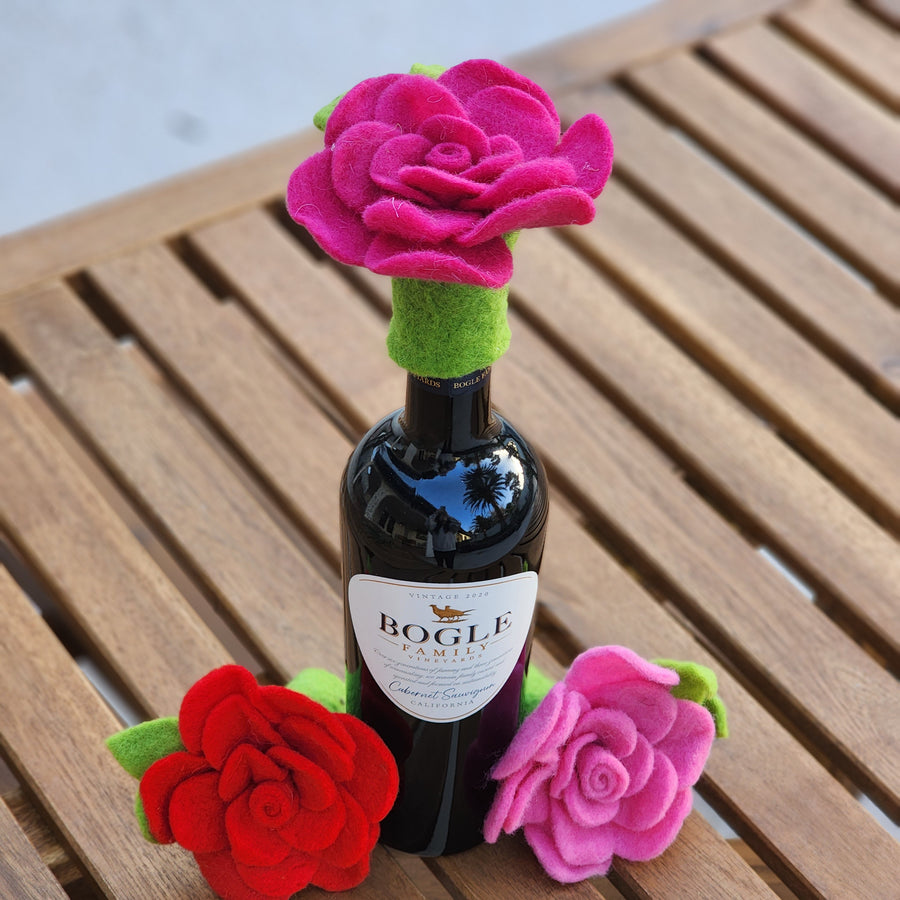 Felt Rose Wine Topper