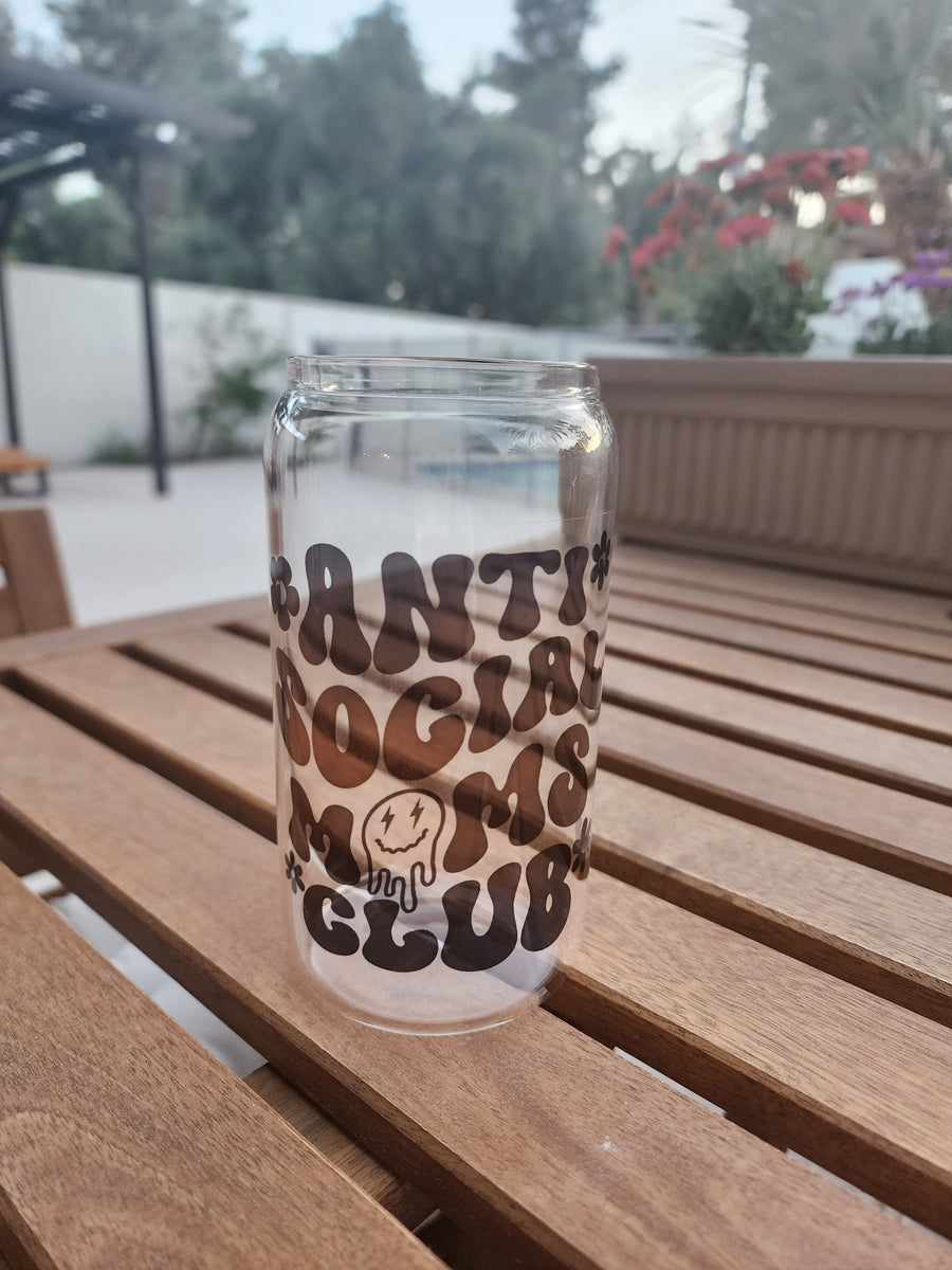 Anti Social Moms Club- Clear Can Glass 16 OZ