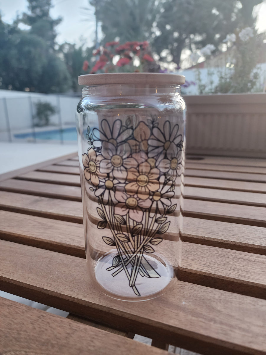 Flower Bouquet- Clear Can Glass 16 OZ