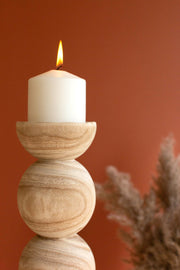 Hand Carved Wooden Ball Candle Holder