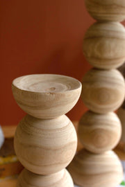 Hand Carved Wooden Ball Candle Holder