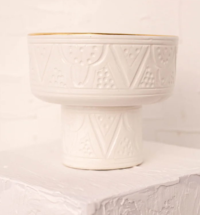 Marrakech Fruit Dish- Engraved White Ceramic