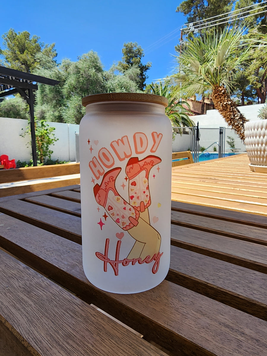 Howdy Honey- Frosted Can Glass 16oz