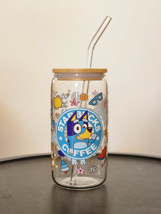 Blue Dog Trendy Coffee- Clear Can Glass 16oz