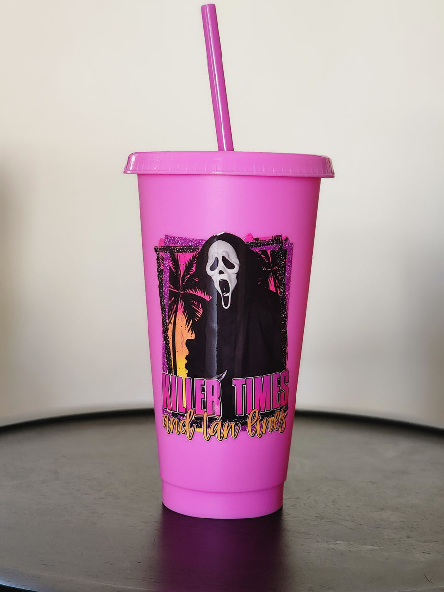 Killer Times and Tan Lines- 24oz Pink Cold Cup