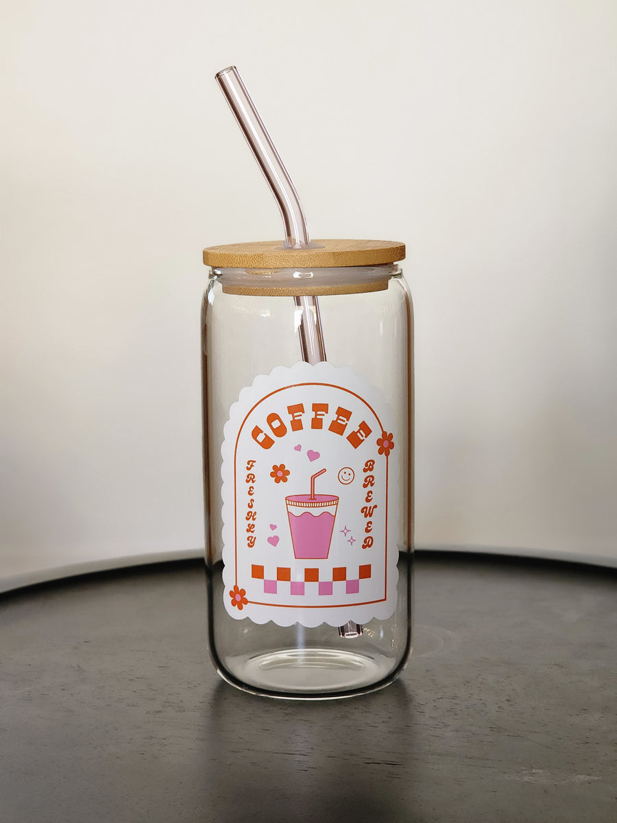 Retro Coffee- Clear Can Glass 16 OZ