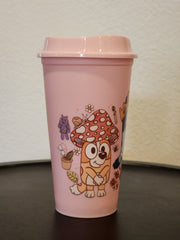 Shroomie Bluey-  16oz Light Pink Hot Cup