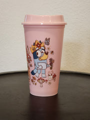 Shroomie Bluey-  16oz Light Pink Hot Cup