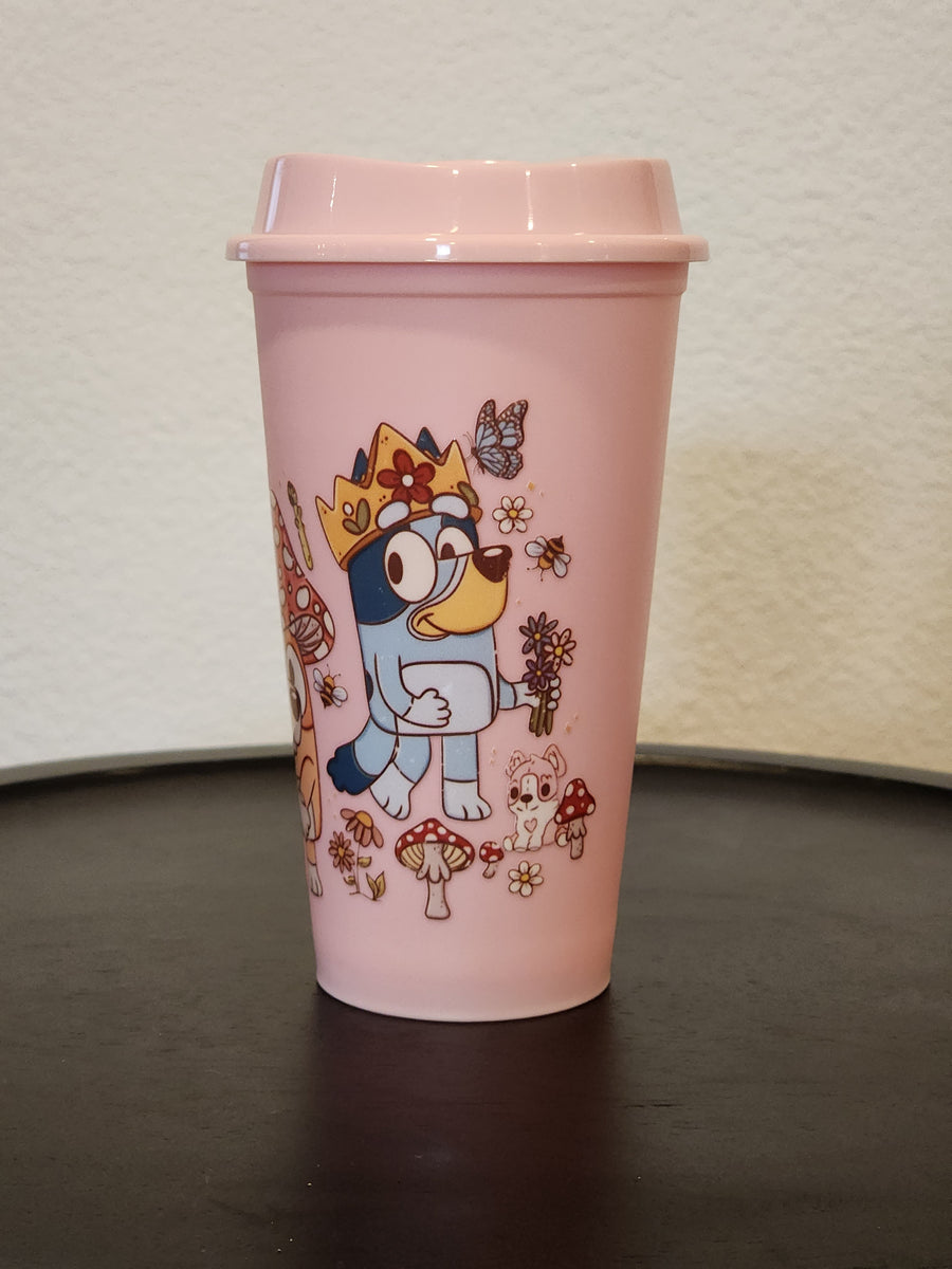 Shroomie Bluey- 16oz Light Pink Hot Cup – ClementineandPoppyCo