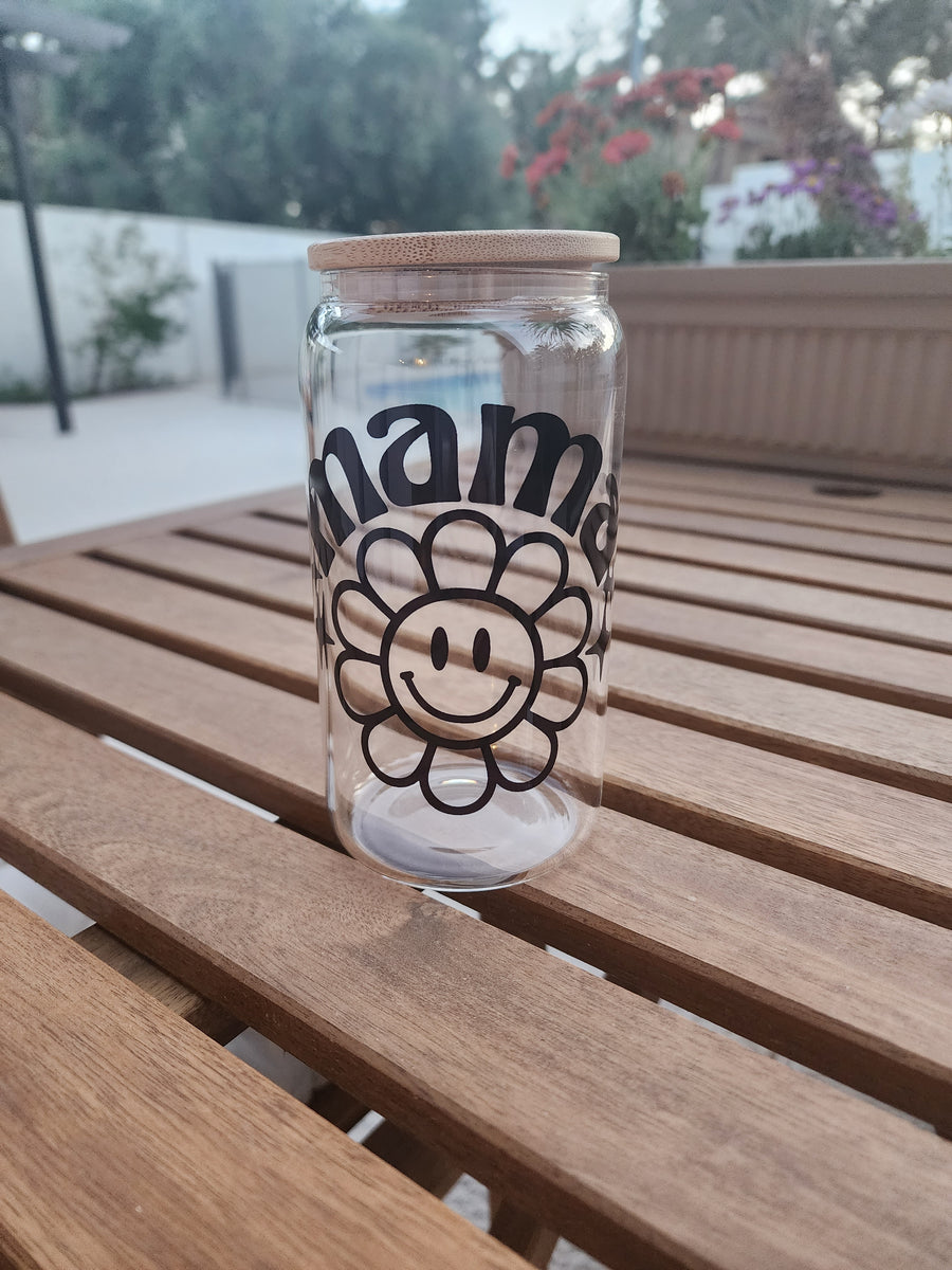 Mama Smiley Flower - Clear Can Glass 16 OZ