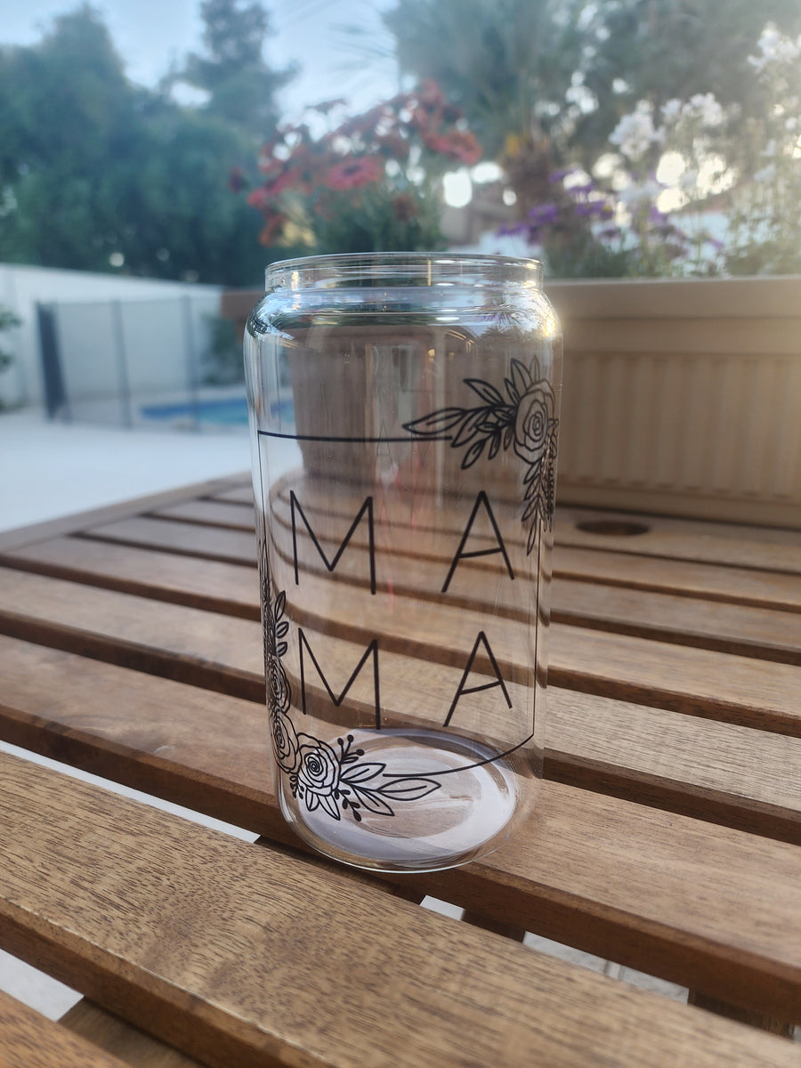 MA MA with roses- Clear Can Glass 16oz