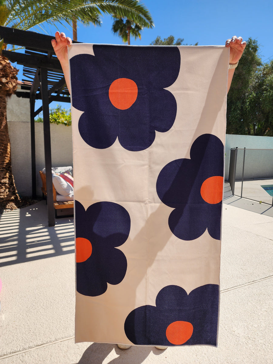 Floral Yoga Towel- Navy Flowers