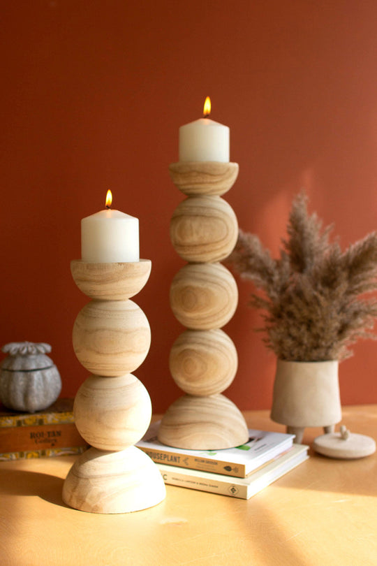 Hand Carved Wooden Ball Candle Holder