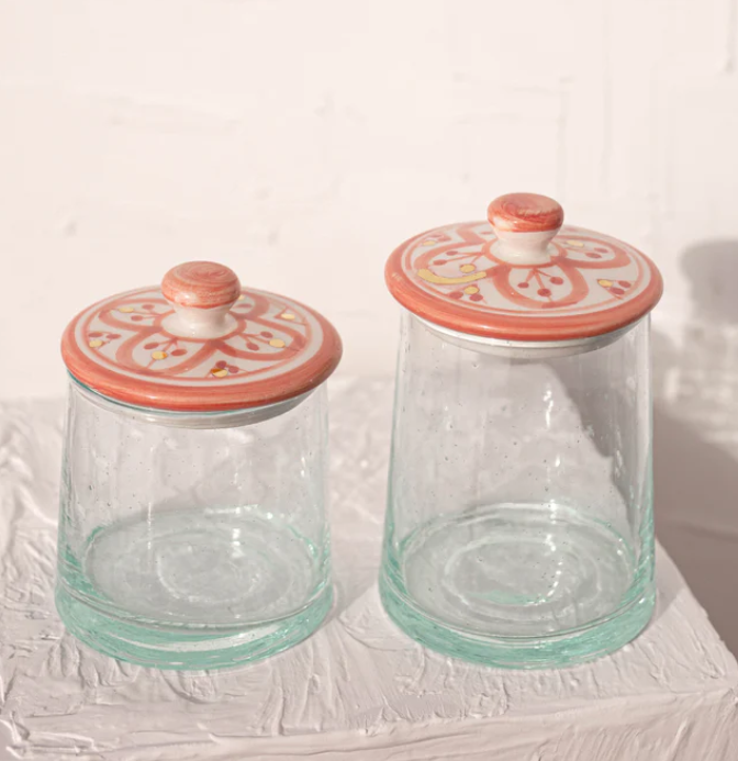 Marrakech Round Glass Container- Pink Zwak Lid